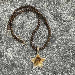 China Baroque Sterling Silver Star Pendant with Brown Beaded necklace